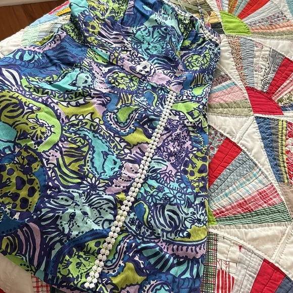 Lilly Pulitzer Blue Paisley Cat Print Mini Romper Dress A17.  Cattitude dress😻 - Picture 8 of 8